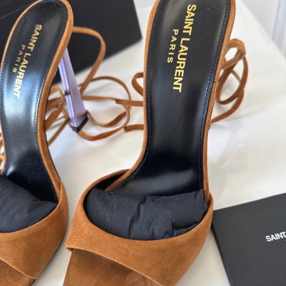 Saint Laurent Paz 105 Suede Brown with purple heel sandals - Picture 3 of 7